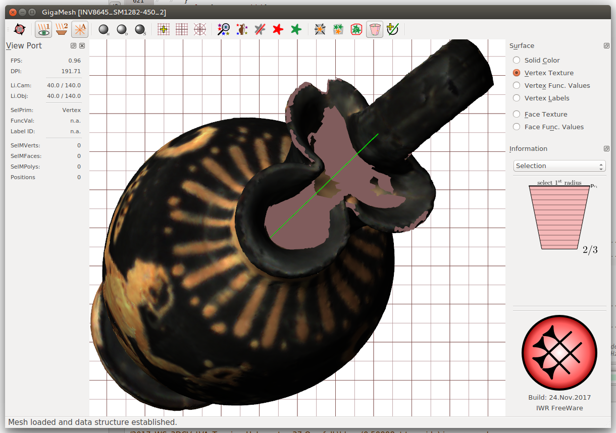 GigaMesh rotational axis is shown in green color