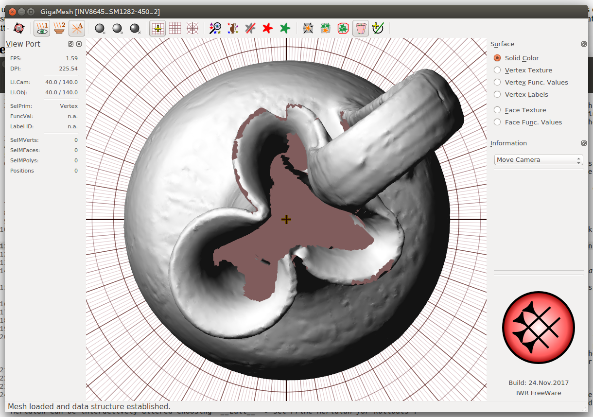 GigaMesh perpendicular orientation with polar grid and cross-hair